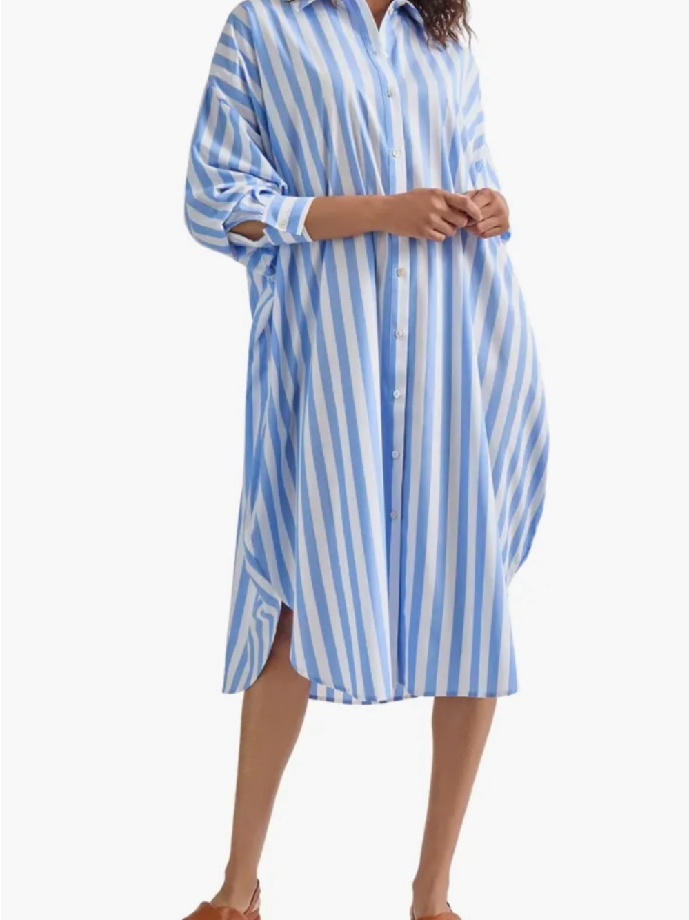 S/M Blue and White Striped Button-Up dress